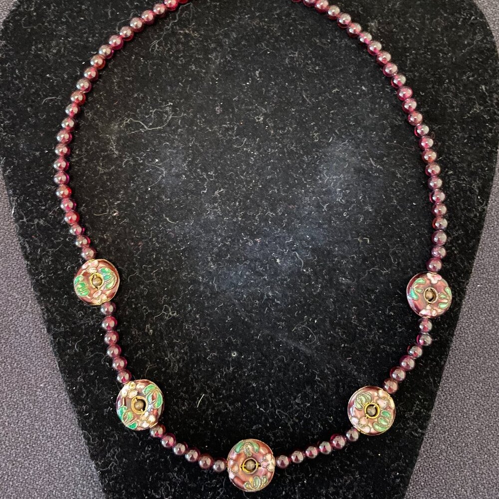 antique cloisonne and glass beaded necklace
